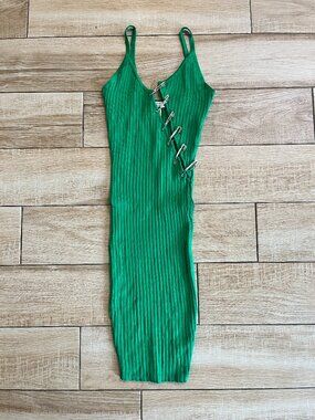 Womens NWT Immodel Green Ribbed Mini Dress - M